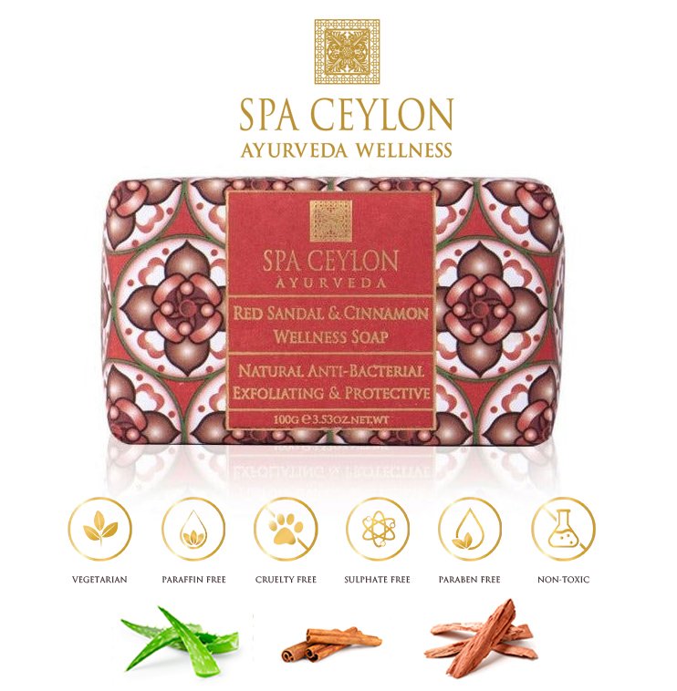 Spa Ceylon Anti-Bacterial Exfoliating Wellness Soap 100g - Red Sandal & Cinnamon