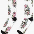 _pastel Floral Skull Art - Sweet Pink And Green_ Socks