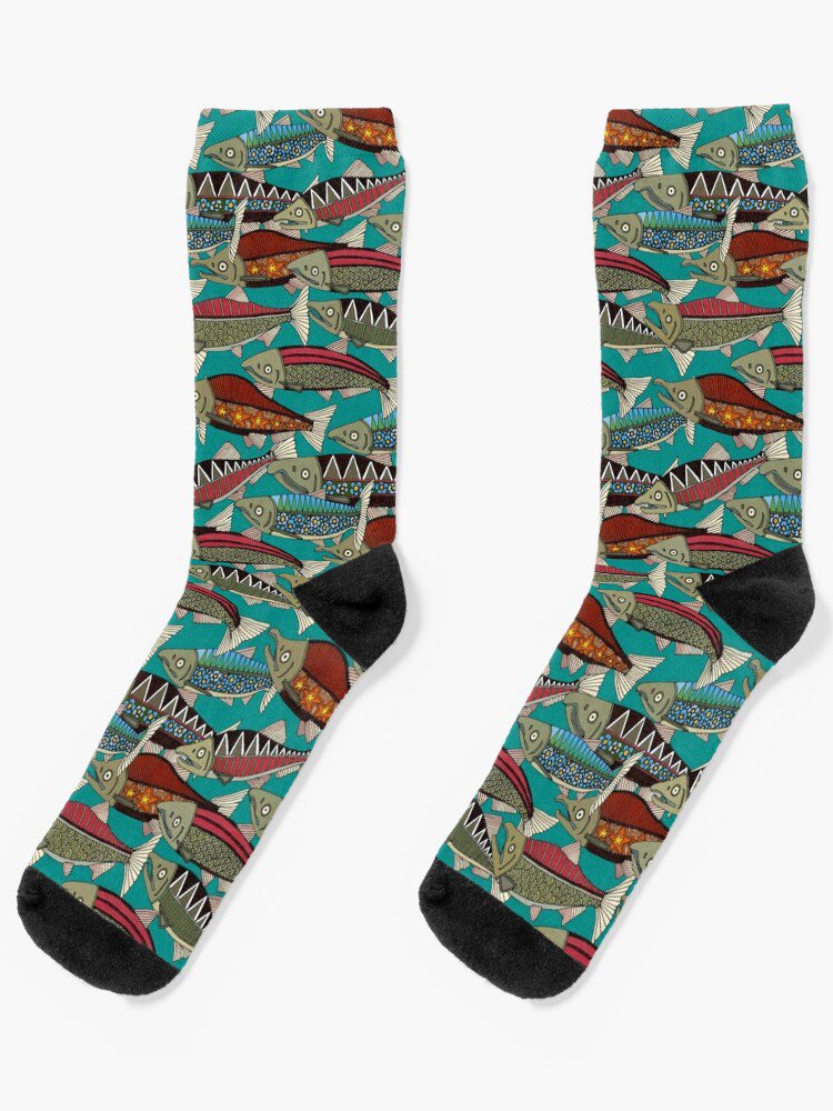 Alaskan Salmon Teal Socks