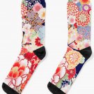 Antique Japanese Flowers Pink White Wild Roses Kimono Style Floral Socks