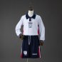 England 1998 Home Retro Long-Sleeved Kids Kit Jersey Size 16-28