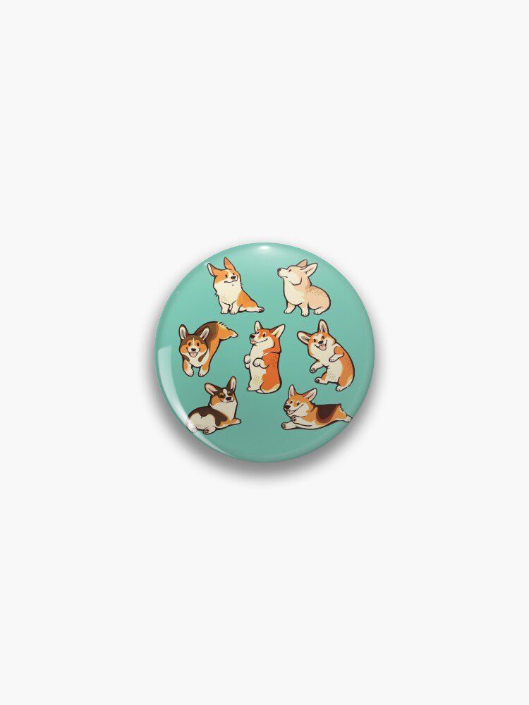 Jolly corgis in green Pin