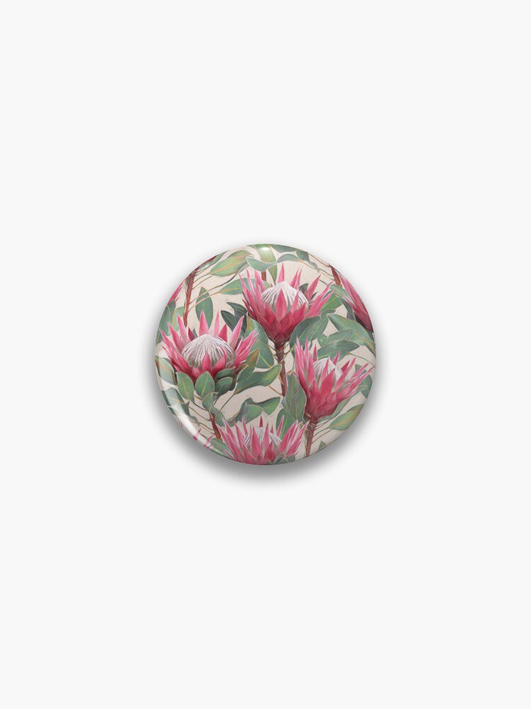 Painted King Proteas on Cream  Pin