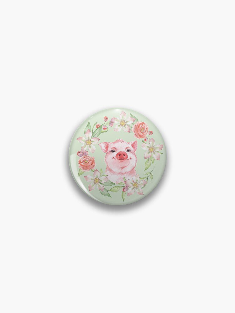 Pig and flowers Pin