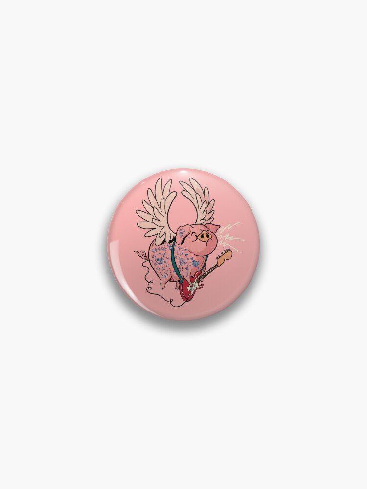 Pigs Rock!  Cute Tattoo Flying Pig playing guitar Pin
