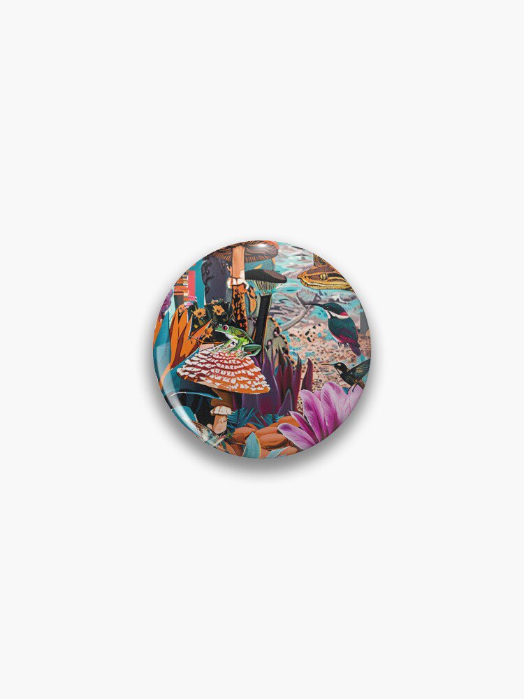 Psychedelic Surrealism Vibrant Nature Collage Art Pin