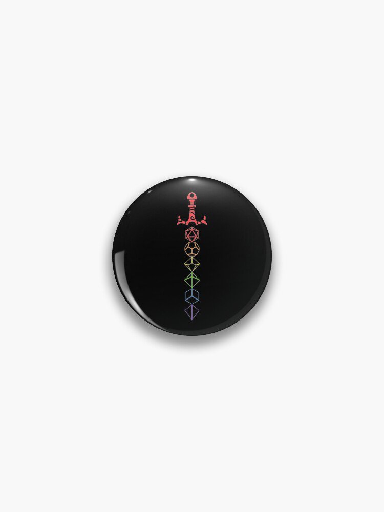 Rainbow Dice Sword Tabletop RPG Gaming Pin