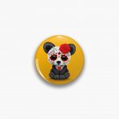 Red Day of the Dead Sugar Skull Panda on Yellow Pin