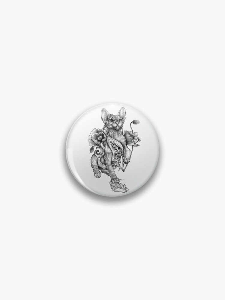 RISHAMA steampunk tattoo cat kitten biomechanics mechanics vintage Pin