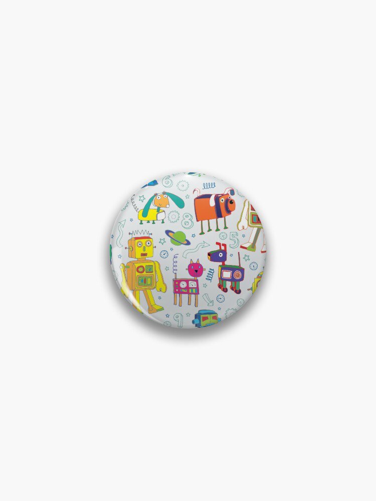 Robots in Space - grey - fun Robot pattern by Cecca Designs Pin