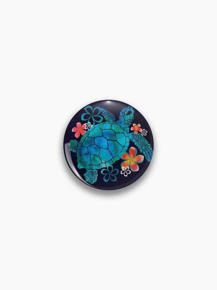 Sea Turtle with Flowers Pin