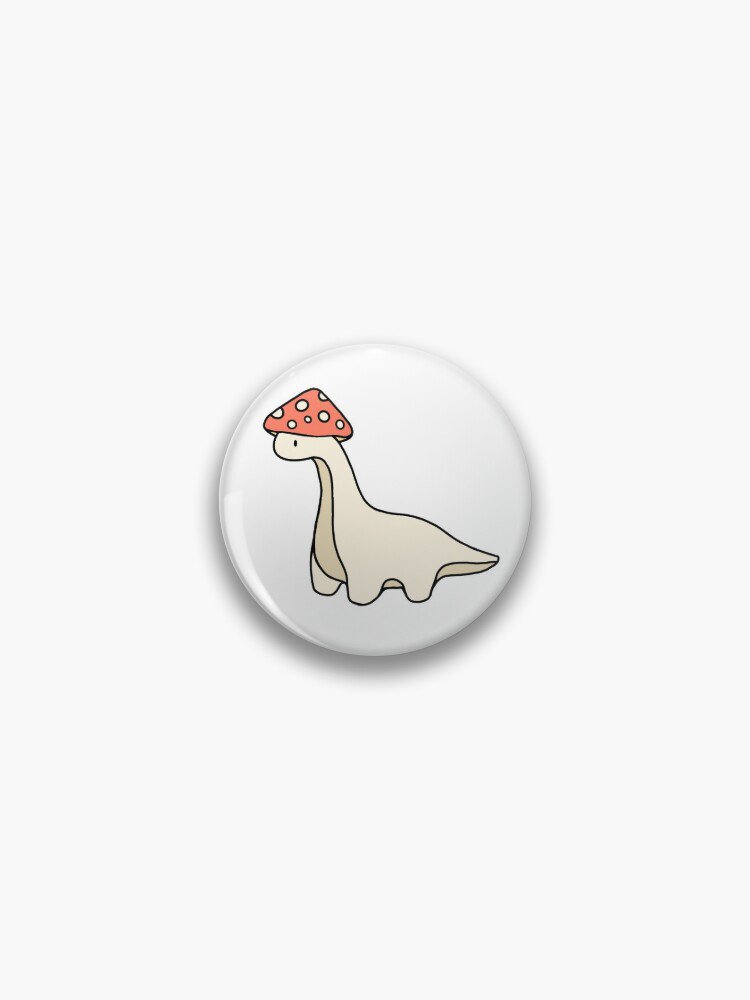 Simple Red and White Mushroom Hat Brontosaurus Dinosaur Pin