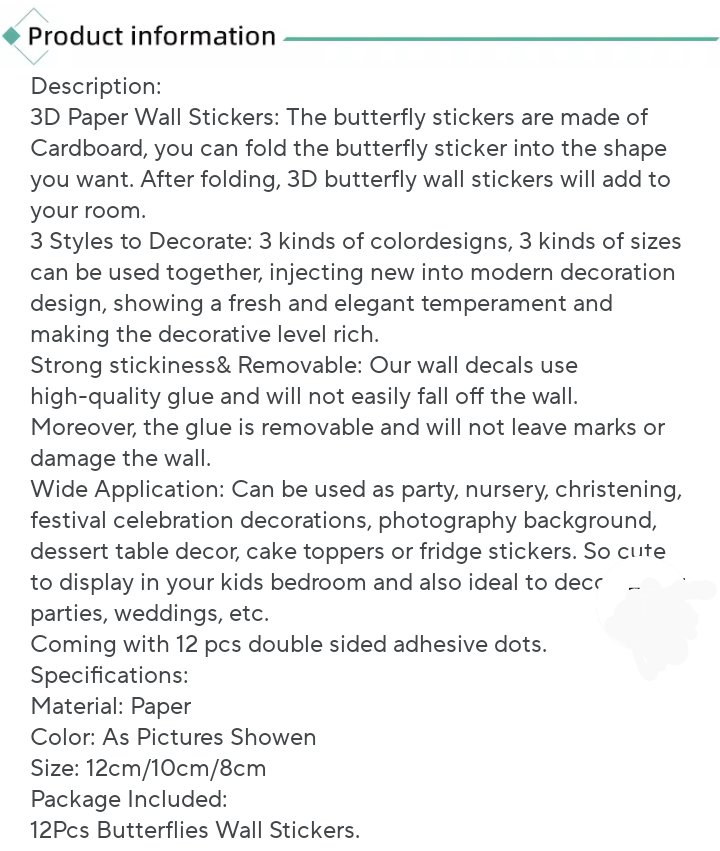 3D Effect Butterfly's Wall Stickers Beautiful Colourful Butterfly 12 pcs Packet