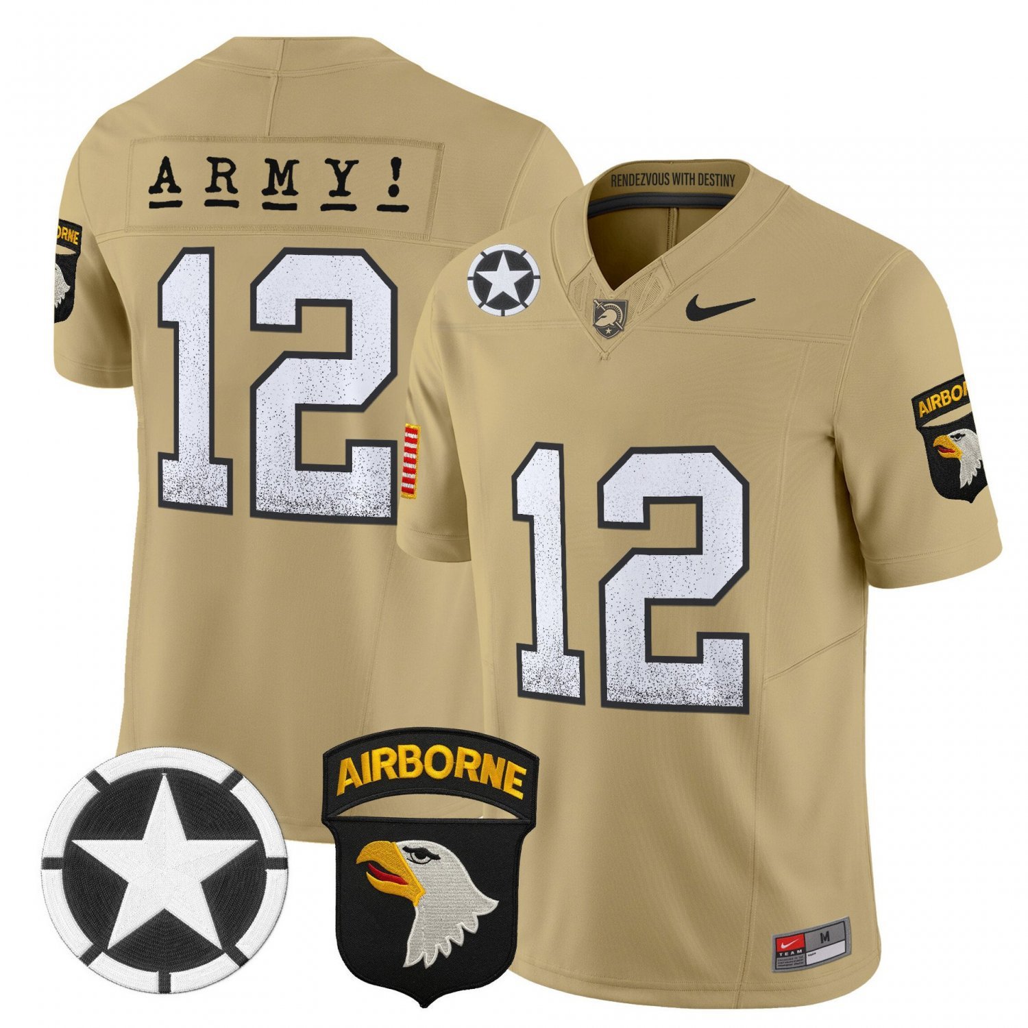 Army  #12 Army Black Knights 2026 Screaming Eagles Stitched Tan
