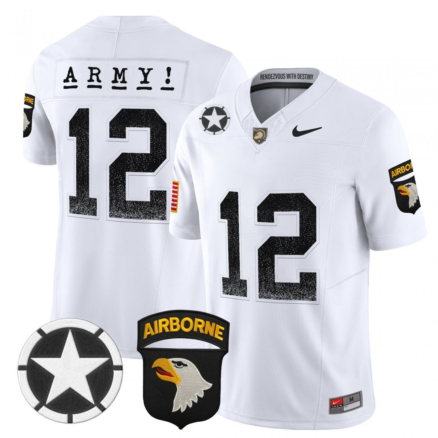 Army  #12 Army Black Knights 2026 Screaming Eagles Stitched White