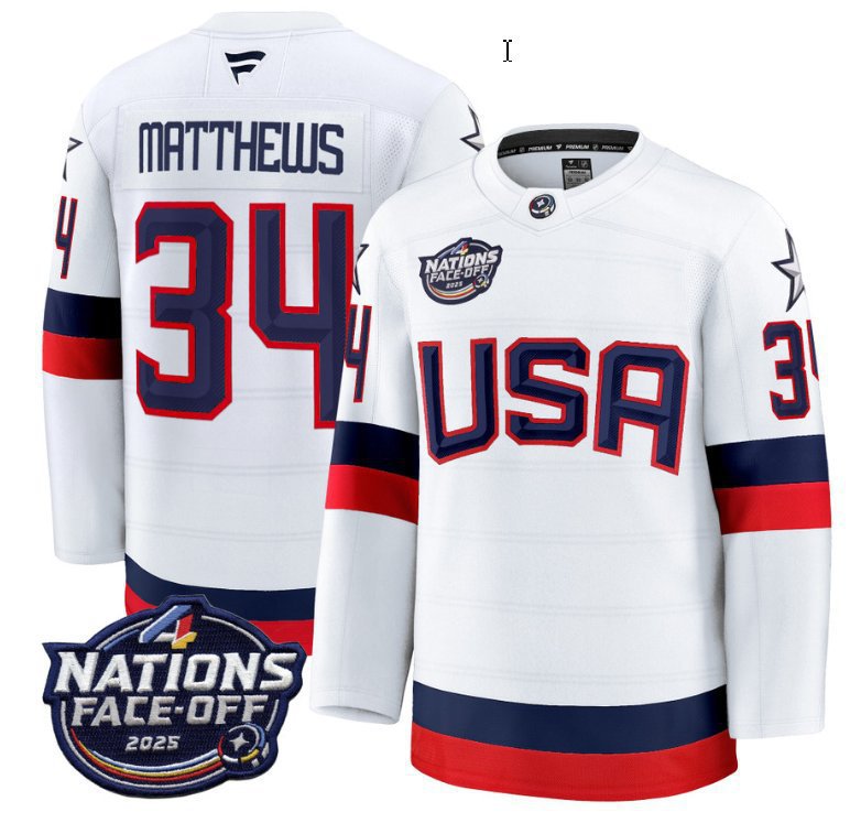 Auston Matthews  #34 USA White 2026 4 Nations Face-Off Stitched