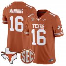 Arch Manning  #16 Texas Longhorns 2026 State Map SEC Patch Texas Orange