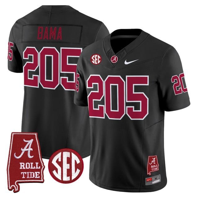 Bama  #205 Alabama Crimson Tide Throwback Vapor Alabama Map Stitched Black