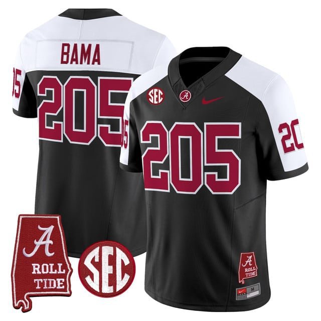 Bama  #205 Alabama Crimson Tide Throwback Vapor Alabama Map Stitched Black Alternate
