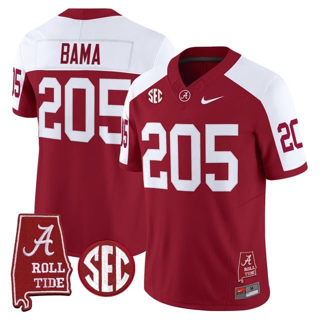 Bama  #205 Alabama Crimson Tide Throwback Vapor Alabama Map Stitched Crimson Alternate