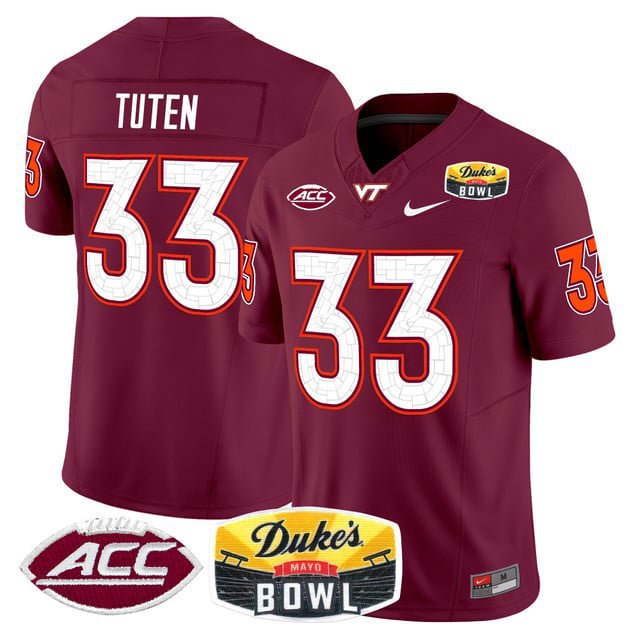 Bhayshul Tuten  #33 Virginia Tech Hokies 2026 Duke's Mayo Bowl Patch Stitched Maroon