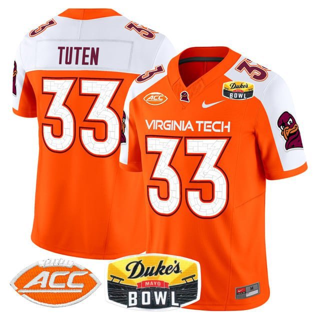 Bhayshul Tuten  #33 Virginia Tech Hokies 2026 Duke's Mayo Bowl Patch Stitched Orange Alternate