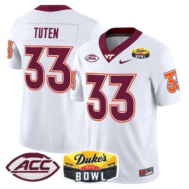 Bhayshul Tuten  #33 Virginia Tech Hokies 2026 Duke's Mayo Bowl Patch Stitched White