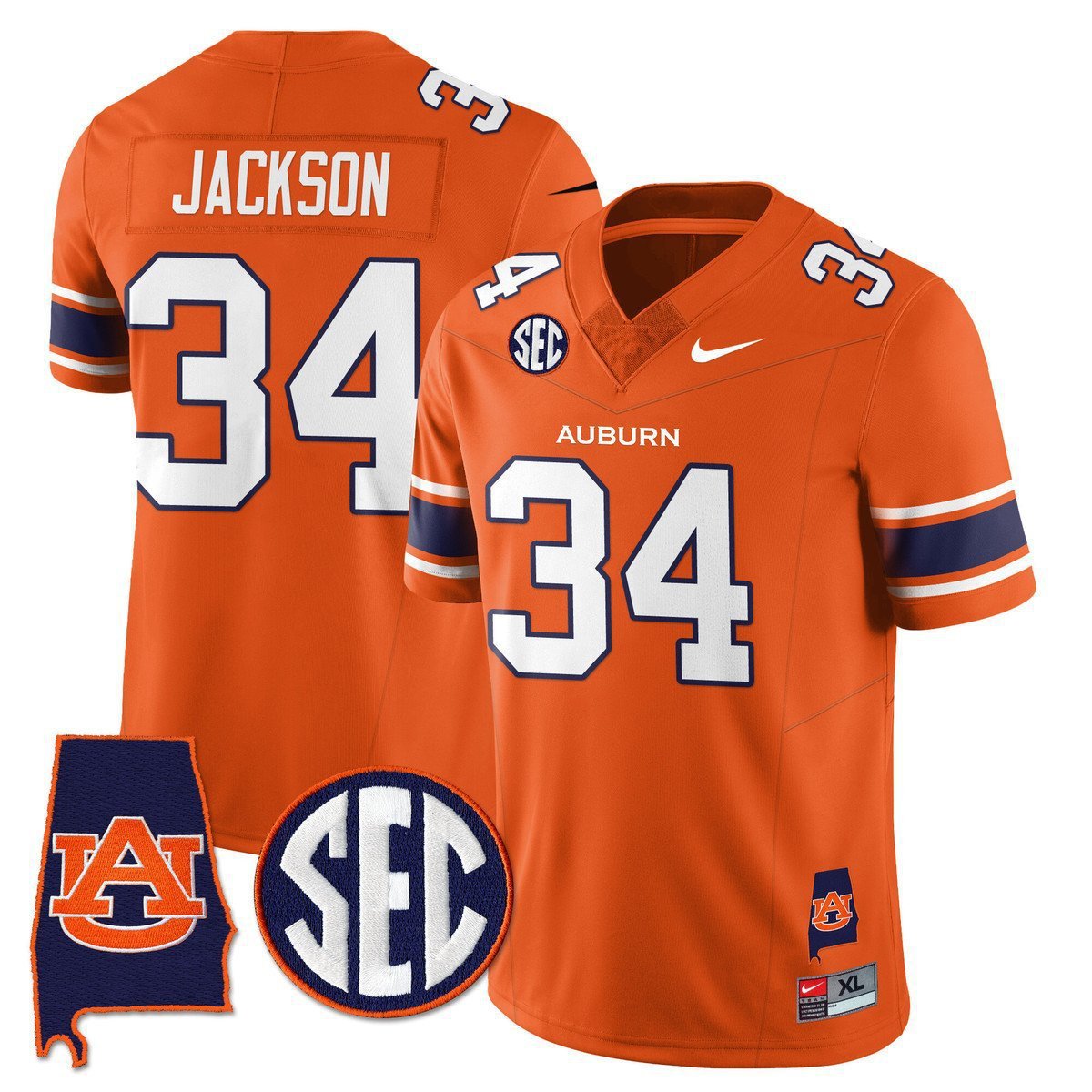 Bo Jackson  #34 Auburn Tigers Alabama Patch Vapor Stitched Orange