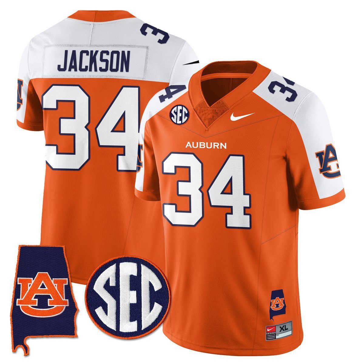 Bo Jackson  #34 Auburn Tigers Alabama Patch Vapor Stitched Orange Alternate