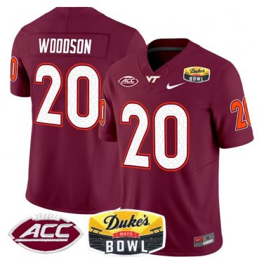 Caleb Woodson  #20 Virginia Tech Hokies 2026 Duke's Mayo Bowl Patch Stitched Maroon