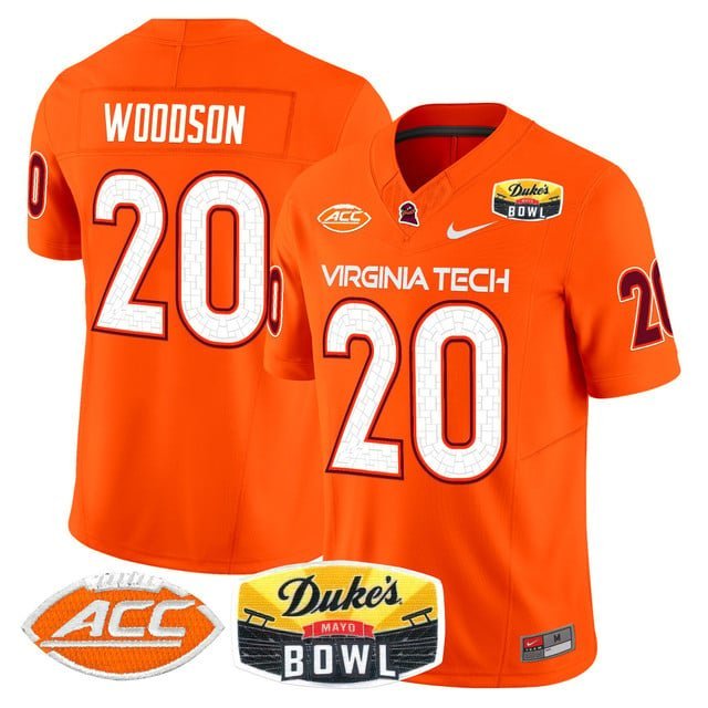 Caleb Woodson  #20 Virginia Tech Hokies 2026 Duke's Mayo Bowl Patch Stitched Orange