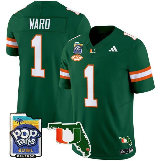 Cam Ward  #1 Miami Hurricanes 2026 PopTarts Bowl Patch Vapor Stitched Green