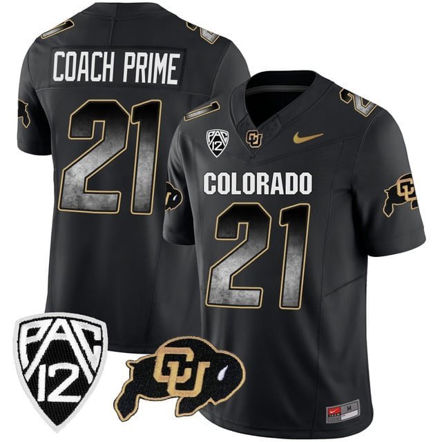 Coach Prime  #21 Colorado Buffaloes Arch Smoke Vapor Black - All Stitched