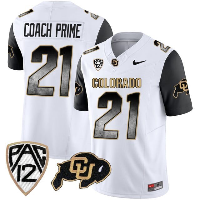 Coach Prime  #21 Colorado Buffaloes Arch Smoke Vapor Black Sleeves - All Stitched