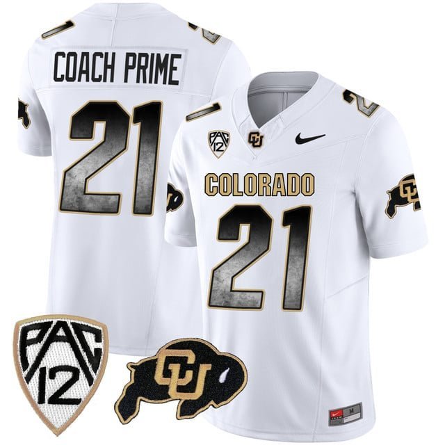 Coach Prime  #21 Colorado Buffaloes Arch Smoke Vapor White - All Stitched