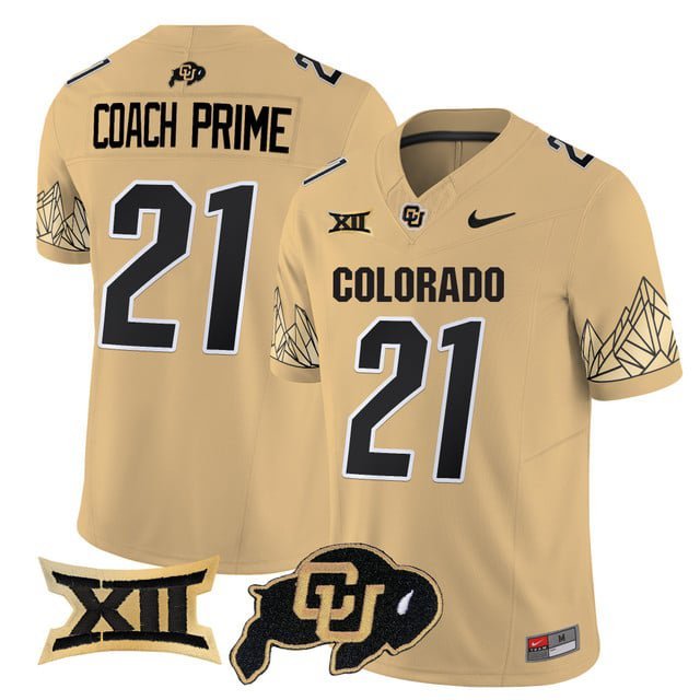Coach Prime  #21 Colorado Buffaloes Vapor Limited V4 - Big 12 XII Patch Stitched Gold