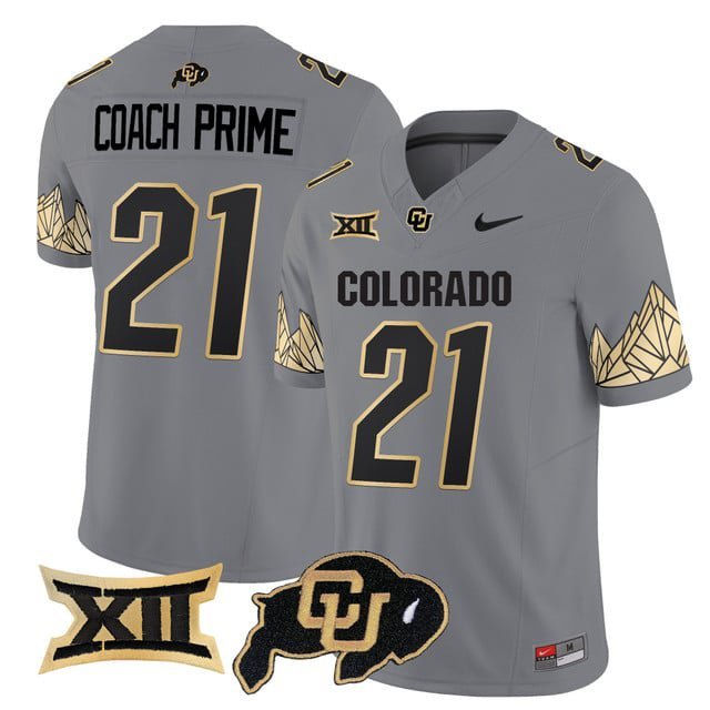 Coach Prime  #21 Colorado Buffaloes Vapor Limited V4 - Big 12 XII Patch Stitched Gray