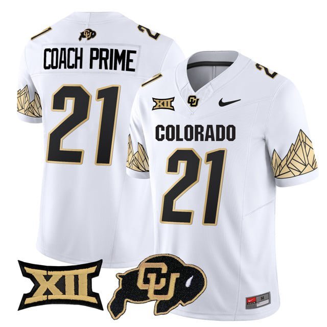 Coach Prime  #21 Colorado Buffaloes Vapor Limited V4 - Big 12 XII Patch Stitched White