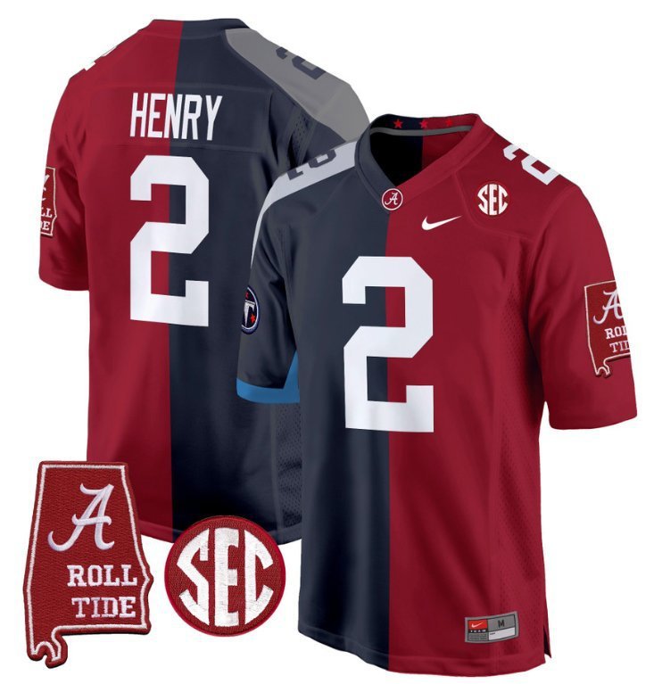 Derrick Henry  Titans #2 Alabama Crimson Tide Split Football Game Stitched