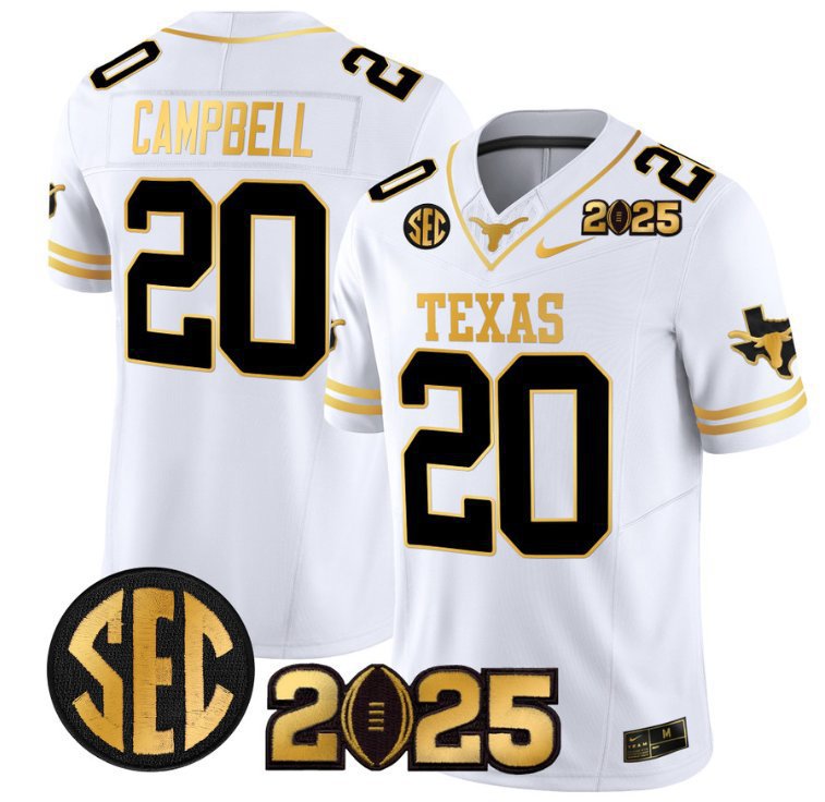 Earl Campbell  #20 Texas Longhorns 2026 CFP Final Patch White Gold