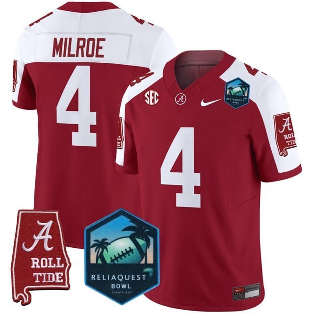 Jalen Milroe  #4 Alabama Crimson Tide 2026 ReliaQuest Bowl Patch Stitched Crimson Alternate