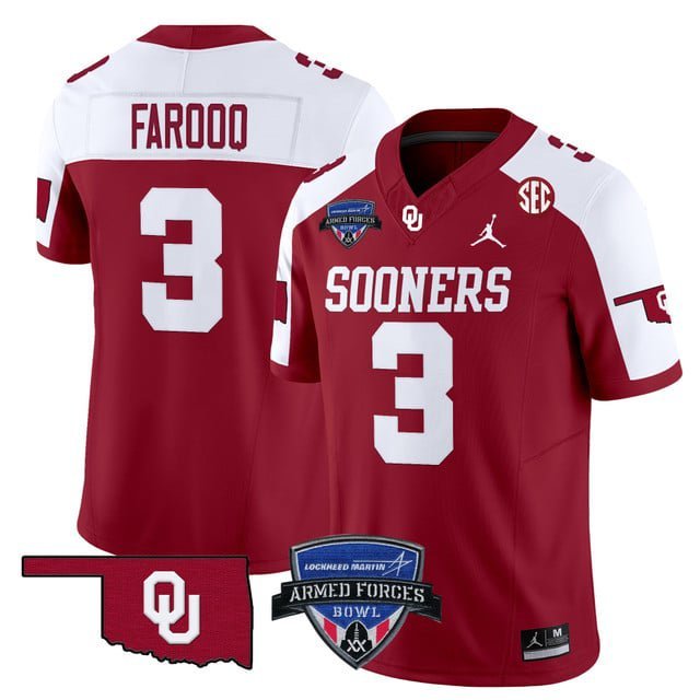 Jalil Farooq  #3 Oklahoma Sooners 2026 Armed Forces Bowl Patch Vapor Stitched Alternate