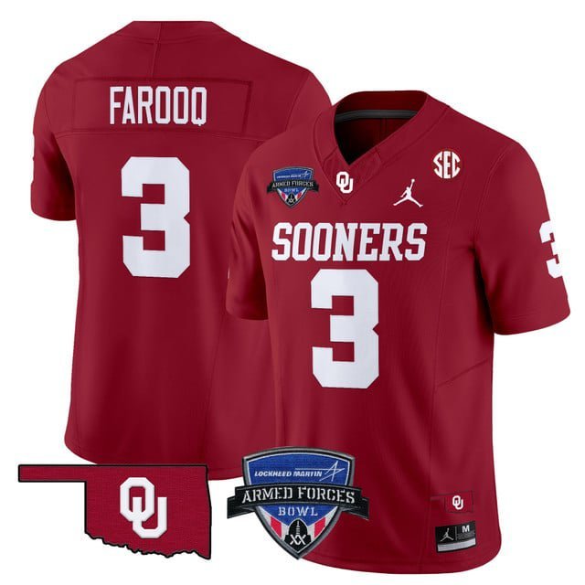 Jalil Farooq  #3 Oklahoma Sooners 2026 Armed Forces Bowl Patch Vapor Stitched Red