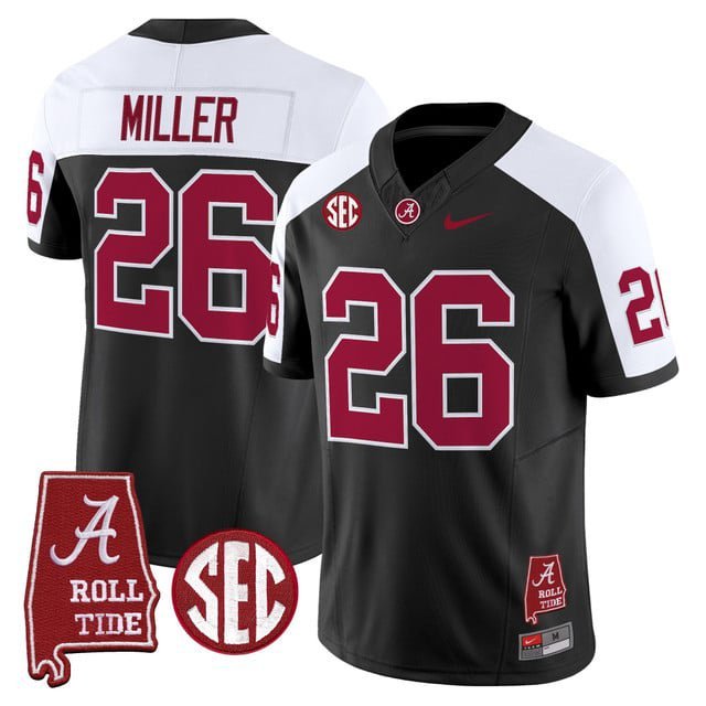 Jam Miller  #26 Alabama Crimson Tide Throwback Vapor Alabama Map Stitched Black Alternate