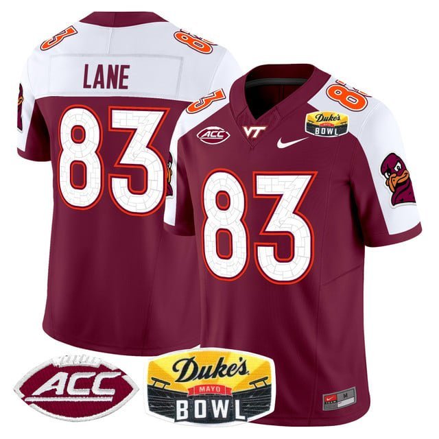 Jaylin Lane  #83 Virginia Tech Hokies 2026 Duke's Mayo Bowl Patch Stitched Maroon Alternate