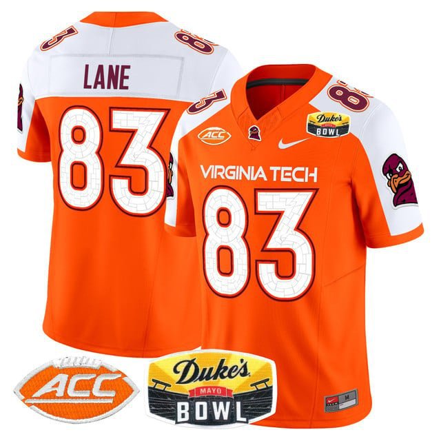 Jaylin Lane  #83 Virginia Tech Hokies 2026 Duke's Mayo Bowl Patch Stitched Orange Alternate