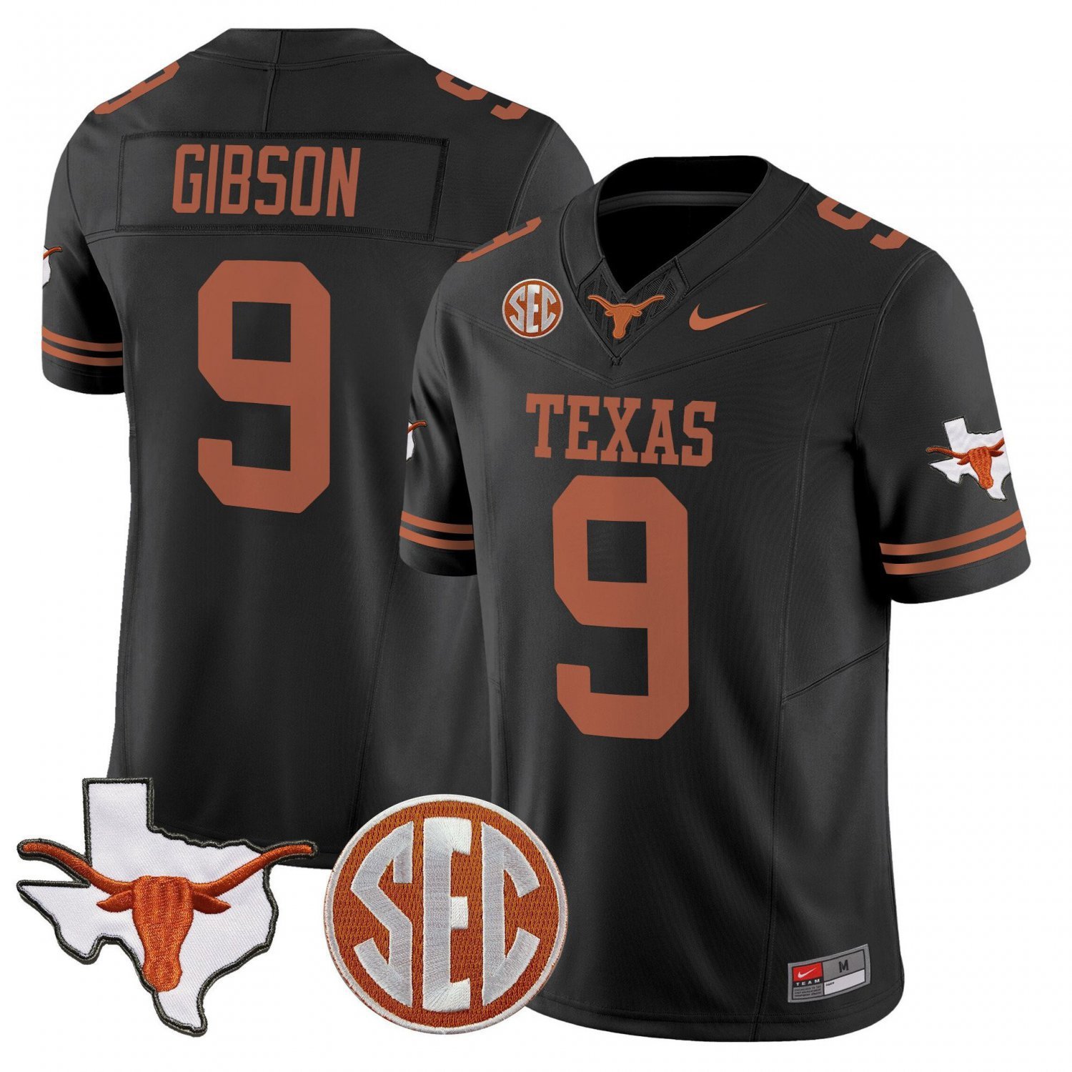 Jerrick Gibson  #9 Texas Longhorns 2026 State Map SEC Patch Black