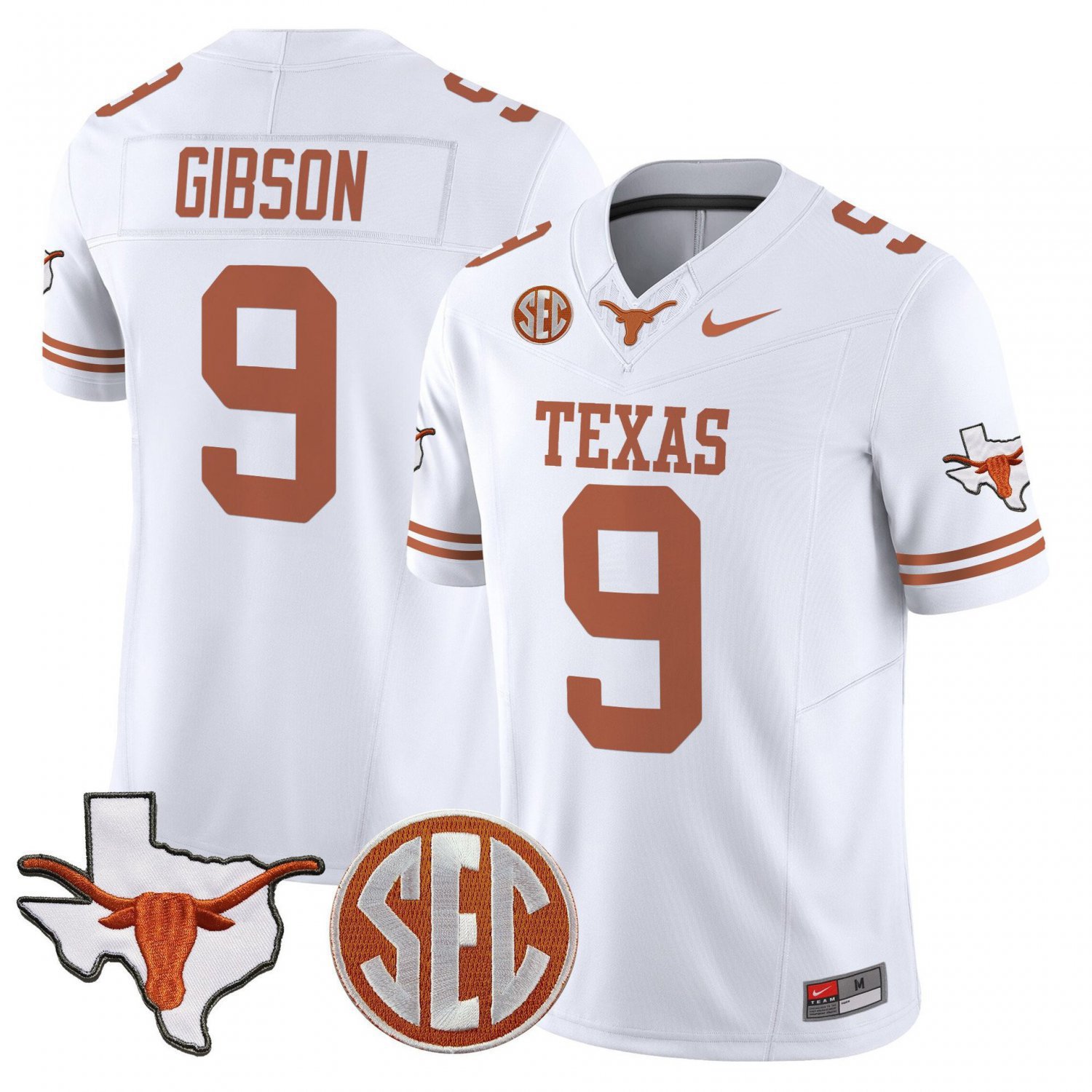 Jerrick Gibson  #9 Texas Longhorns 2026 State Map SEC Patch White