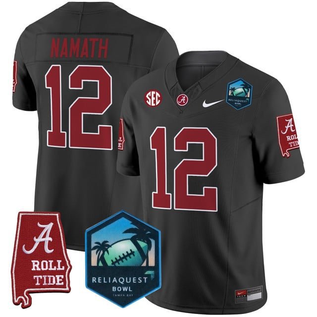 Joe Namath  #12 Alabama Crimson Tide 2026 ReliaQuest Bowl Patch Stitched Black