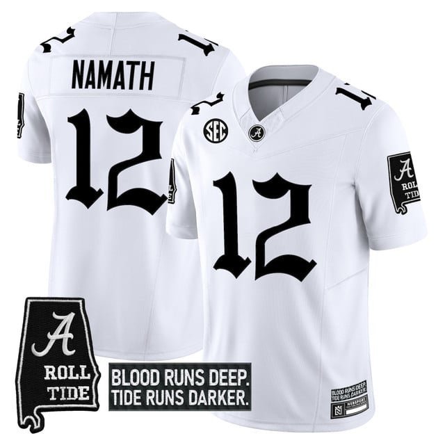 Joe Namath  #12 Alabama Crimson Tide Gothic Bama Blood Edition Vapor Stitched White